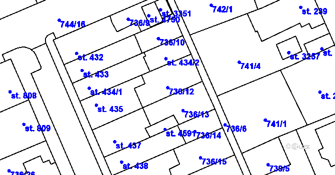 Parcela st. 736/12 v KÚ Blansko, Katastrální mapa