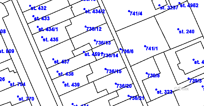 Parcela st. 736/14 v KÚ Blansko, Katastrální mapa