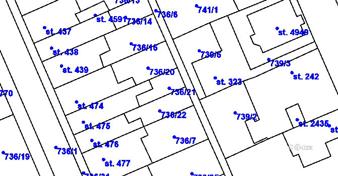 Parcela st. 736/21 v KÚ Blansko, Katastrální mapa