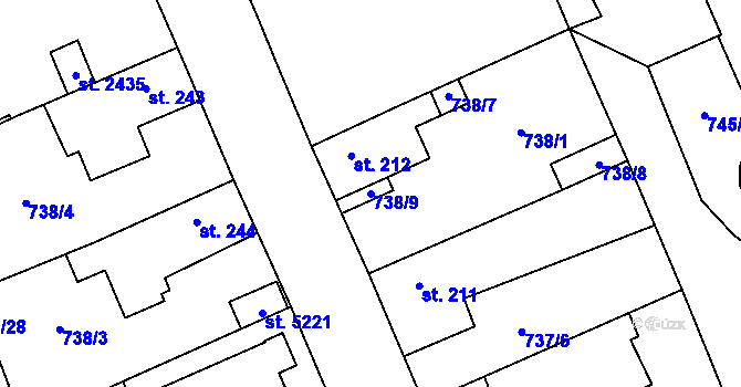 Parcela st. 738/9 v KÚ Blansko, Katastrální mapa
