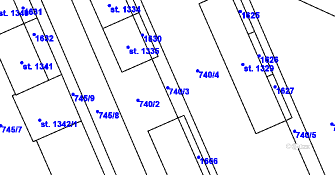 Parcela st. 740/3 v KÚ Blansko, Katastrální mapa