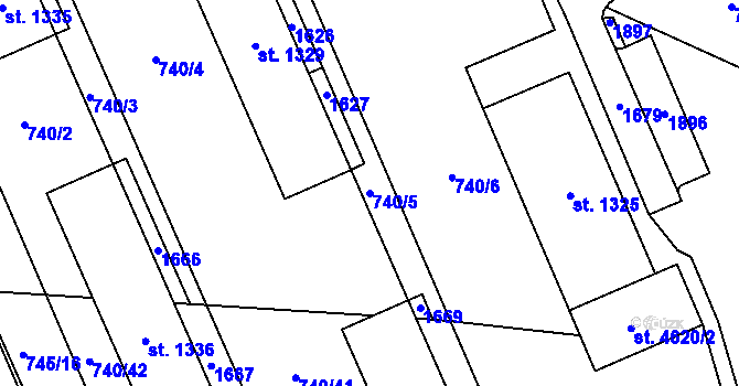 Parcela st. 740/5 v KÚ Blansko, Katastrální mapa