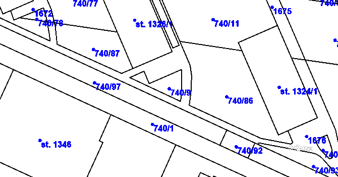 Parcela st. 740/9 v KÚ Blansko, Katastrální mapa