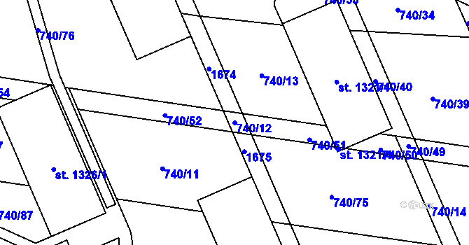 Parcela st. 740/12 v KÚ Blansko, Katastrální mapa