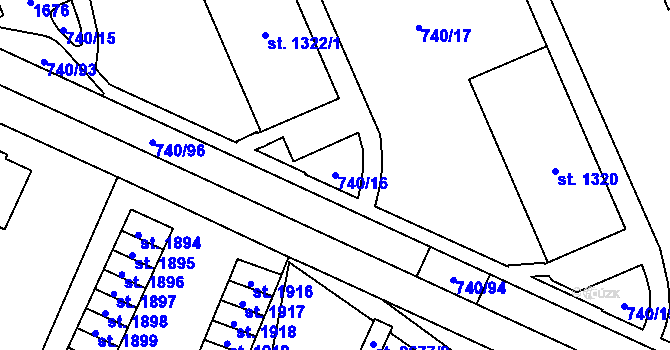 Parcela st. 740/16 v KÚ Blansko, Katastrální mapa