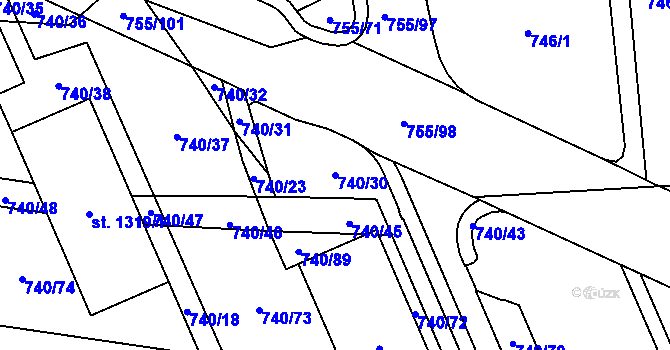 Parcela st. 740/30 v KÚ Blansko, Katastrální mapa