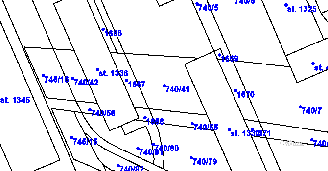 Parcela st. 740/41 v KÚ Blansko, Katastrální mapa
