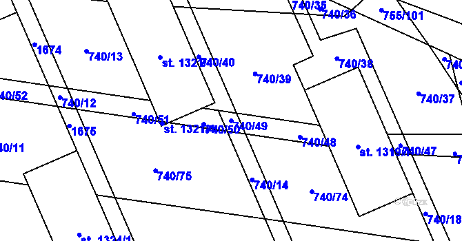 Parcela st. 740/49 v KÚ Blansko, Katastrální mapa