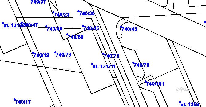 Parcela st. 740/72 v KÚ Blansko, Katastrální mapa