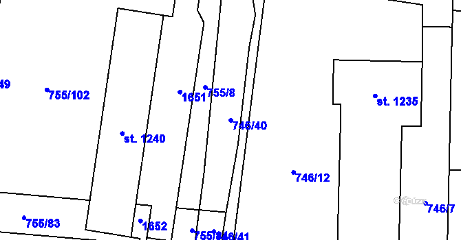 Parcela st. 746/40 v KÚ Blansko, Katastrální mapa