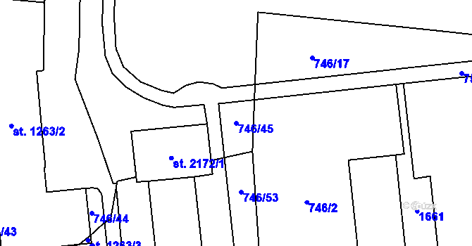 Parcela st. 746/45 v KÚ Blansko, Katastrální mapa