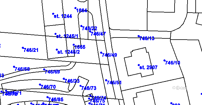 Parcela st. 746/49 v KÚ Blansko, Katastrální mapa