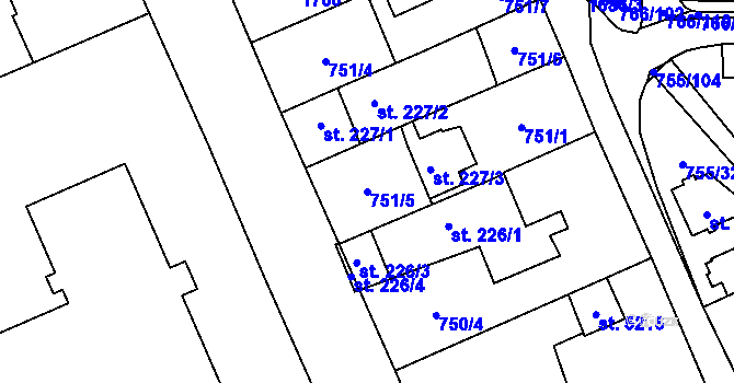 Parcela st. 751/5 v KÚ Blansko, Katastrální mapa