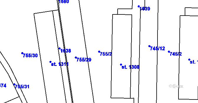 Parcela st. 755/2 v KÚ Blansko, Katastrální mapa
