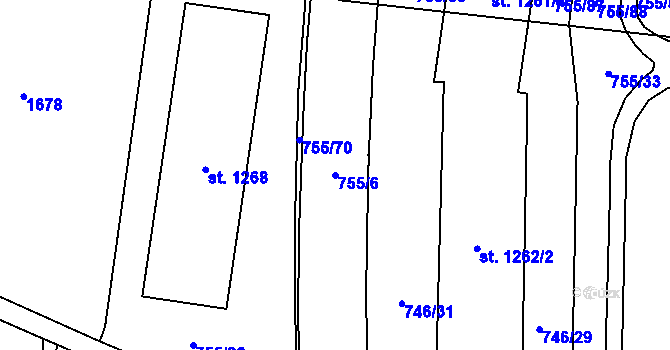 Parcela st. 755/6 v KÚ Blansko, Katastrální mapa