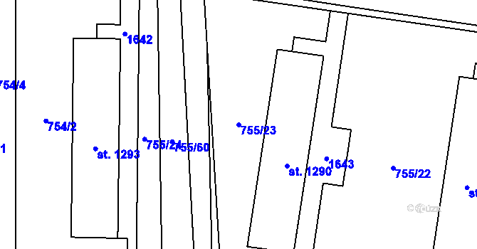 Parcela st. 755/23 v KÚ Blansko, Katastrální mapa