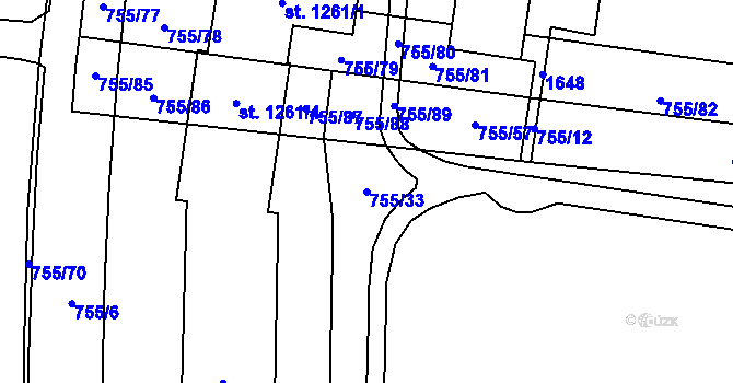 Parcela st. 755/33 v KÚ Blansko, Katastrální mapa