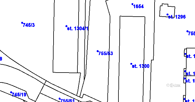 Parcela st. 755/53 v KÚ Blansko, Katastrální mapa