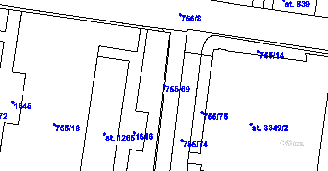 Parcela st. 755/69 v KÚ Blansko, Katastrální mapa
