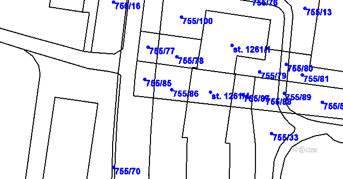 Parcela st. 755/86 v KÚ Blansko, Katastrální mapa