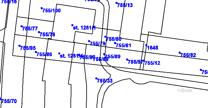 Parcela st. 755/89 v KÚ Blansko, Katastrální mapa