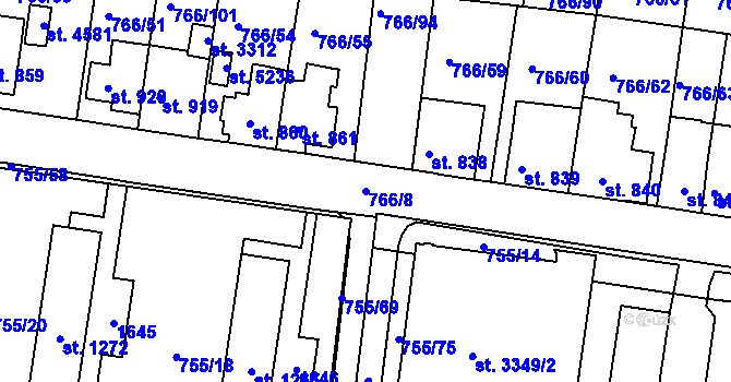 Parcela st. 766/8 v KÚ Blansko, Katastrální mapa