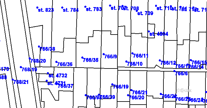 Parcela st. 766/9 v KÚ Blansko, Katastrální mapa