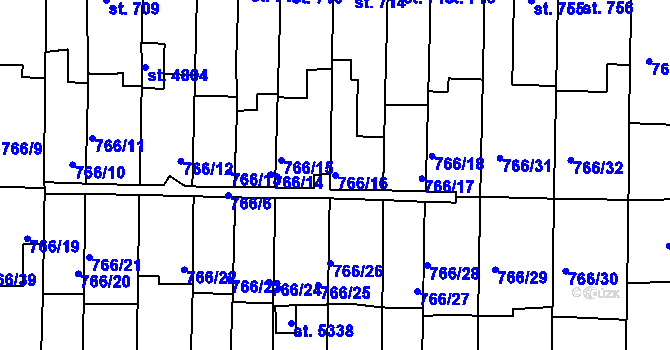 Parcela st. 766/16 v KÚ Blansko, Katastrální mapa