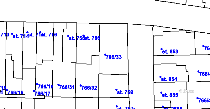 Parcela st. 766/33 v KÚ Blansko, Katastrální mapa