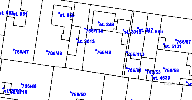 Parcela st. 766/49 v KÚ Blansko, Katastrální mapa