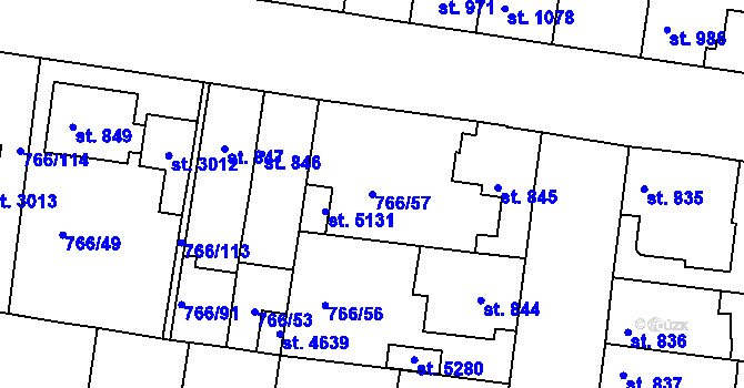 Parcela st. 766/57 v KÚ Blansko, Katastrální mapa