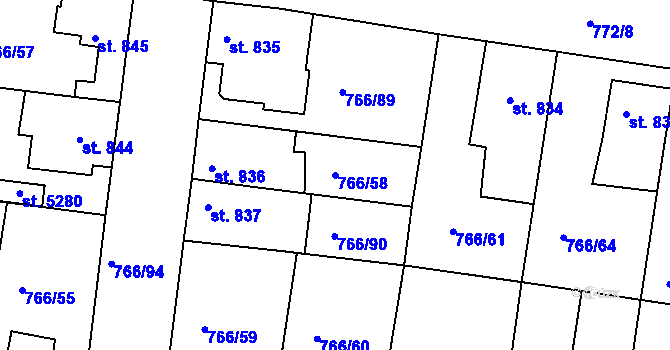 Parcela st. 766/58 v KÚ Blansko, Katastrální mapa