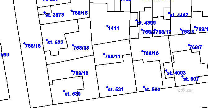 Parcela st. 768/11 v KÚ Blansko, Katastrální mapa