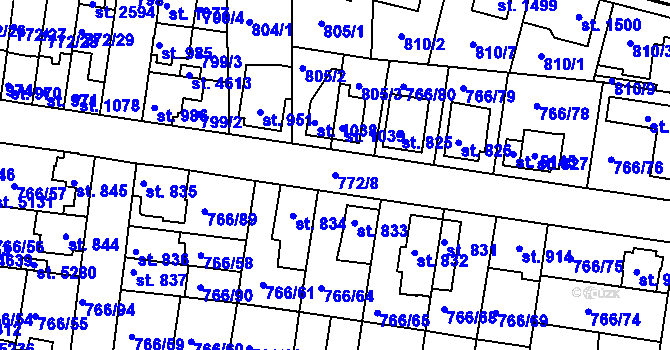 Parcela st. 772/8 v KÚ Blansko, Katastrální mapa