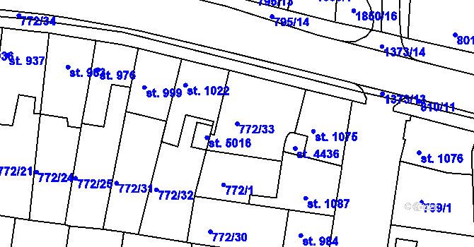 Parcela st. 772/33 v KÚ Blansko, Katastrální mapa