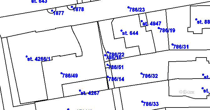 Parcela st. 786/16 v KÚ Blansko, Katastrální mapa