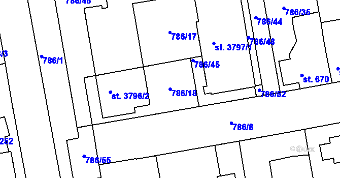 Parcela st. 786/18 v KÚ Blansko, Katastrální mapa