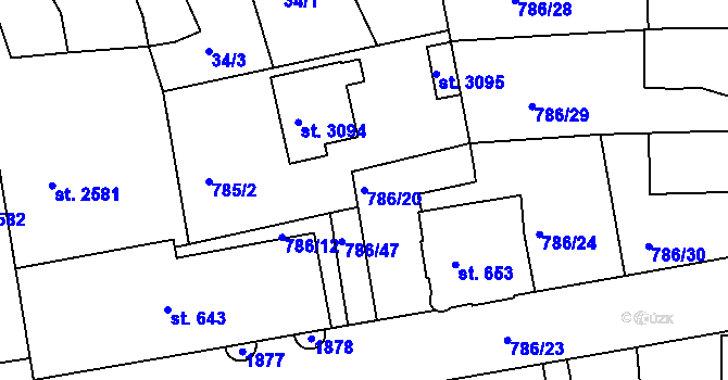 Parcela st. 786/20 v KÚ Blansko, Katastrální mapa