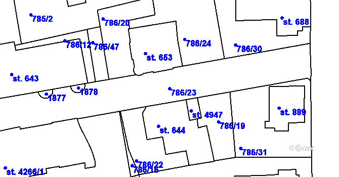 Parcela st. 786/23 v KÚ Blansko, Katastrální mapa