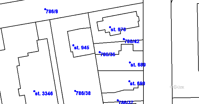 Parcela st. 786/36 v KÚ Blansko, Katastrální mapa