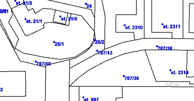 Parcela st. 787/13 v KÚ Blansko, Katastrální mapa