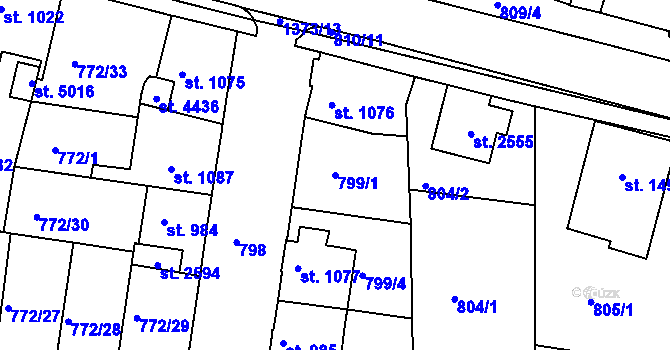 Parcela st. 799/1 v KÚ Blansko, Katastrální mapa