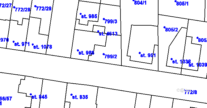 Parcela st. 799/2 v KÚ Blansko, Katastrální mapa