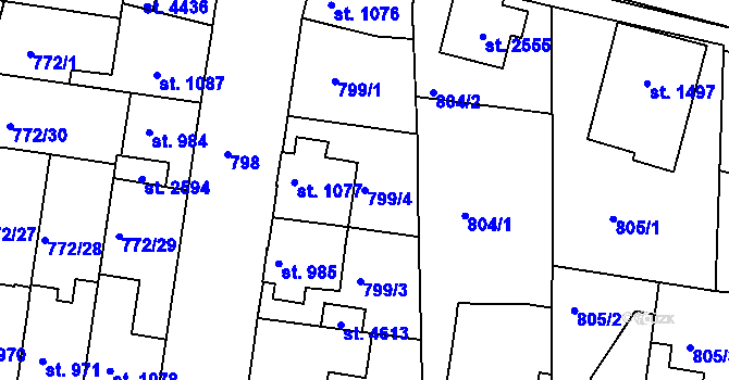Parcela st. 799/4 v KÚ Blansko, Katastrální mapa