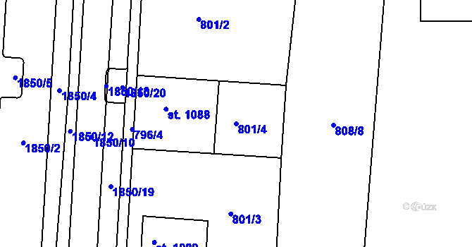 Parcela st. 801/4 v KÚ Blansko, Katastrální mapa