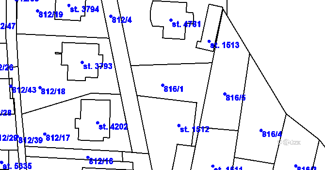 Parcela st. 816/1 v KÚ Blansko, Katastrální mapa
