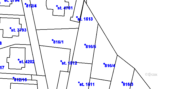 Parcela st. 816/5 v KÚ Blansko, Katastrální mapa