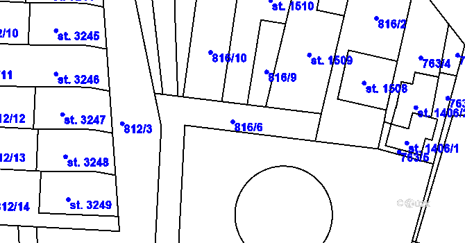 Parcela st. 816/6 v KÚ Blansko, Katastrální mapa