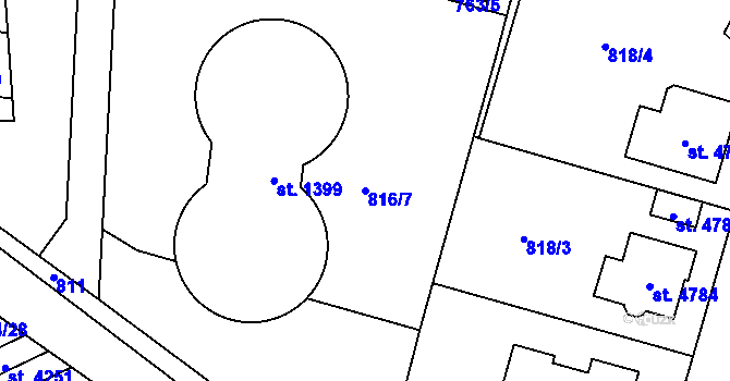 Parcela st. 816/7 v KÚ Blansko, Katastrální mapa
