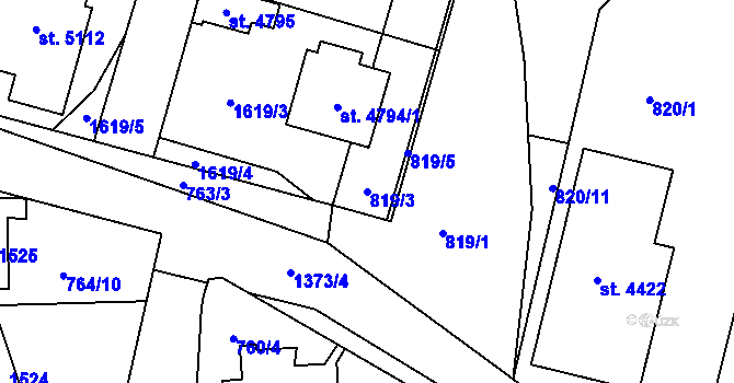 Parcela st. 819/3 v KÚ Blansko, Katastrální mapa